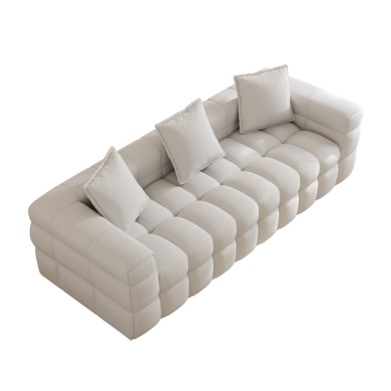 89.8" Modern Compression Tufted Sofa with Pillows, Beige