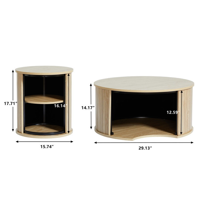 Natural Wood Round Nesting Coffee Table Set