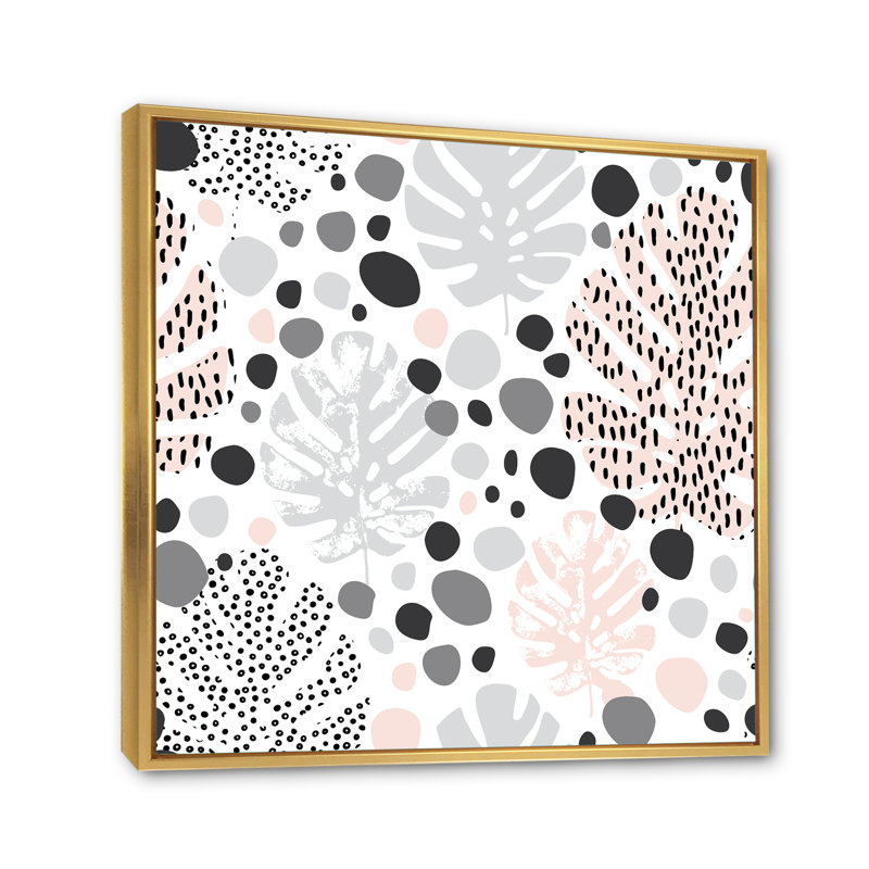 Éléments abstraits dans des tons de gris, feuilles tropicales - impression sur toile, H 36 po x l 36 po x P 1 po