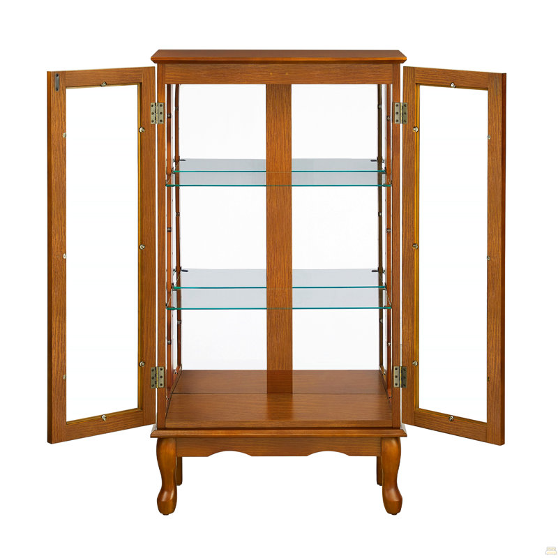 Cabinet Curio avec tablettes réglables et panneau arrière en miroir, Chêne