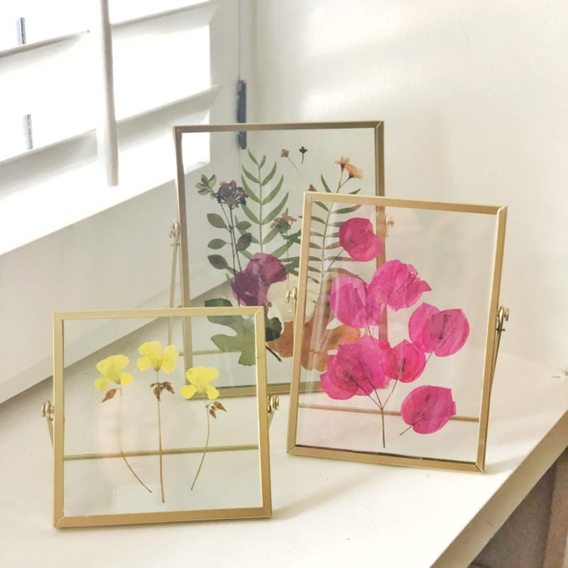 Ensemble de 3 cadres à photo géométriques en métal avec couvercle en verre, comprenant des formats de 4 po x 4 po; 4 po x 6 po; 5 po x 7 po