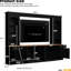 Meuble audio-vidéo rétro noir, meuble télé arqué de 106 po, rangement polyvalent avec armoires et tiroirs, structure de tiroir compatible avec panneaux de particules de 70 po