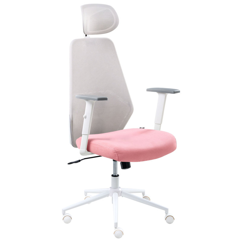 Office Chair with Headrest, Pink/Light Grey