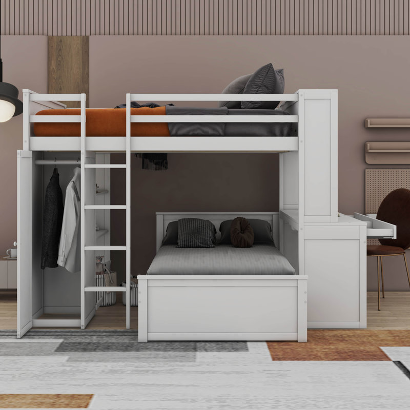 Eleonora Kids Full Over Twin Loft Bed with Drawers, White