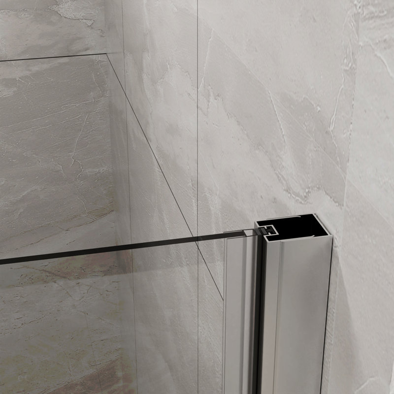 Panneau de douche pivotant en verre trempé transparent de 1/4 po x 72 po Gooduy, Chrome chrome