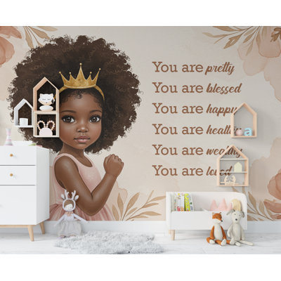 Afro Princess Room Wall Graphics Peel And Stick Girl Room Wallpaper Nursery Self Adhesive Removable Nursery Wall Decor Mural (Peel-N-Stick)