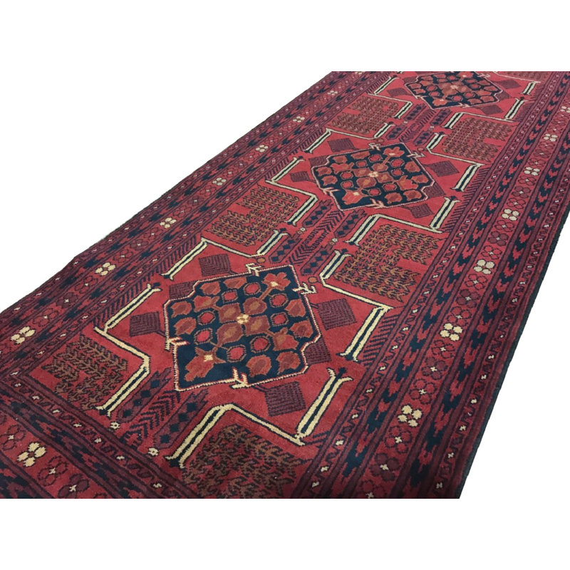 One-of-a-Kind Hand-Knotted 2'6" x 9'6" Wool Area Rug in Red/Black