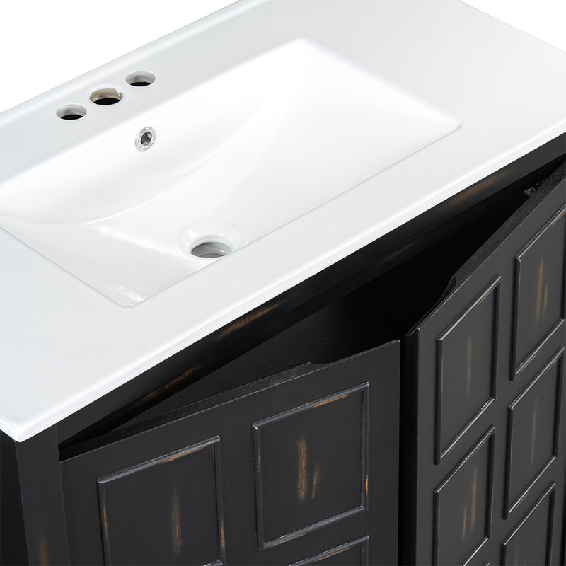 Ensemble de meuble-lavabo double de style rétro avec deux lavabos en céramique