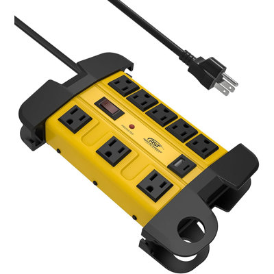 CRST Heavy Duty Surge Protector Power Strip with USB-C Ports, 8-Outlet Metal Industrial Power Block with 15A Circuit Breaker, 6ft Extension Cord