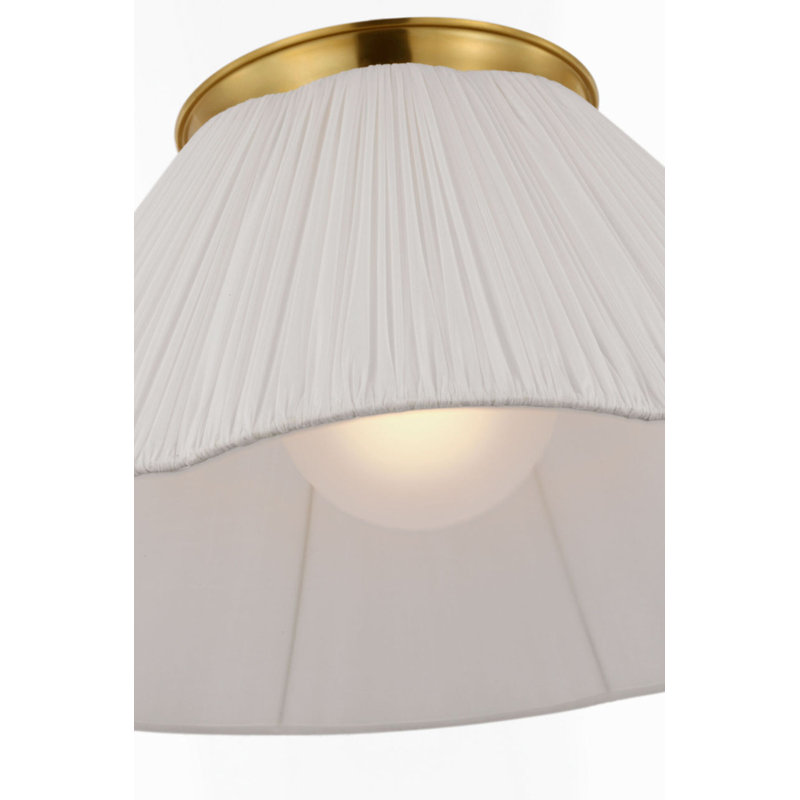 Bradley Flush Mount with Scalloped Silk Pleated Shade, Hand-Rubbed Antique Brass, 6.75" H x 12" W x 12" D