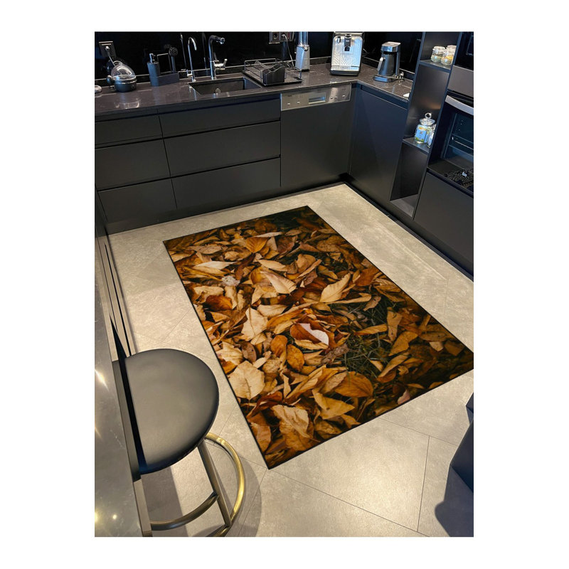 Tapis lavable à motif de feuilles à motif d'automne, Tapis de couloir 3 pi 3 po x 6 pi 7 po inclus