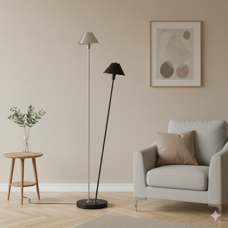 Lampe sur pied 47,5 po à DEL double finition G / 9 en nickel brossé noir / argenté Redman