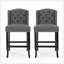 Ensemble de 2 tabourets de comptoir à oreilles capitonnés contemporains en tissu, gris anthracite et brun foncé-381166041
