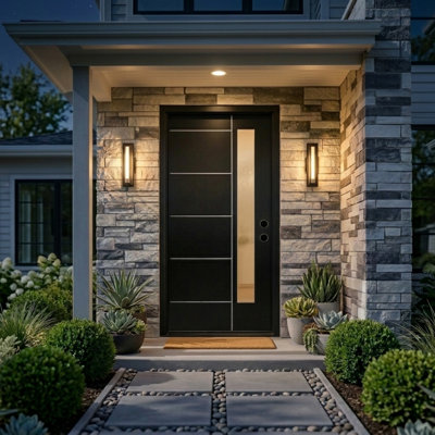 New Batch 36 x 80 Fiberglass Entry Door Slab,Black Frosted Glass Modern Style Door Slab for Home's Front Entrance,Left Hand Inswing,Black Knock-Down Door Slab(Door slab only, frame not included)
