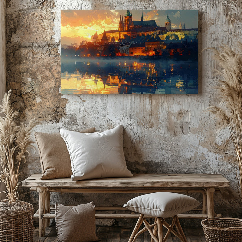 Art mural sur toile, crépuscule, château, réflexion, horizon européen romantique au crépuscule, prêt à être accroché à la galerie, décoration moderne