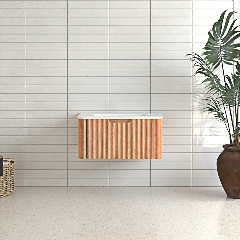 Wall-Mounted Floating Bathroom Vanity With Ceramic Basin, 30"