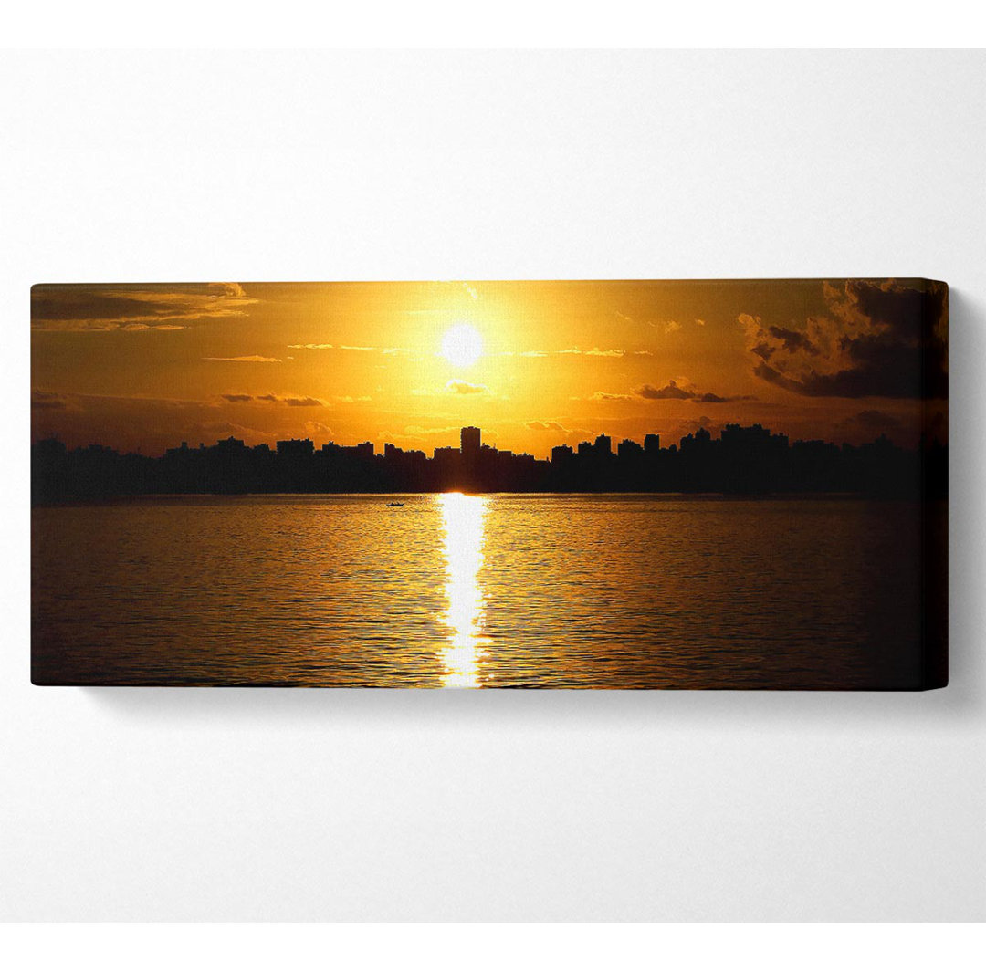 Sunset City Skyline Silhouette - Leinwanddrucke auf Leinwand