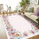  Tapis floral lavable 6 x 9 pi - Tapis à poils courts et antidérapant pour le salon, la chambre à coucher, la salle à manger et le bureau personnel - Décoration intérieure rose