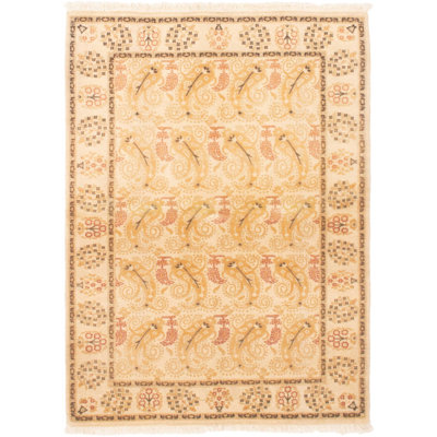 Tapis de bois one-of-kind-noué la 2010 ushak crème 4 pi 2 po x 5 pi en laine de 10 po Sturges