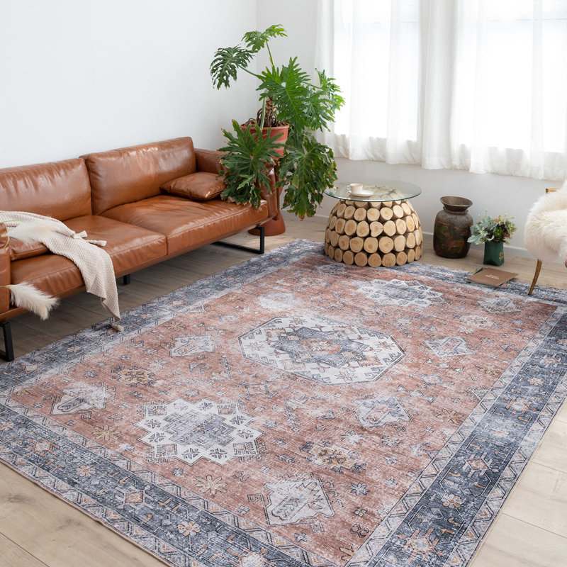 Janna Oriental Performance Machine Washable Area Rug Pink/Gray, Rectangle 5' x 7'