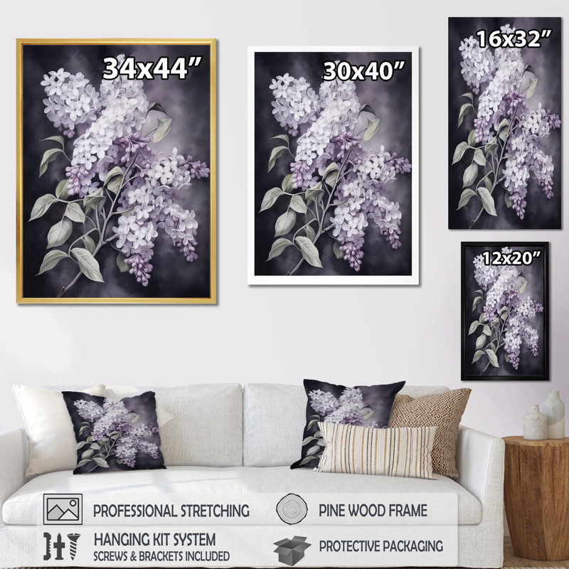 «Lilas mauves et verts», impression sur toile encadrée, Toile tendue, H 44 po x l 34 po x P 1,5 po