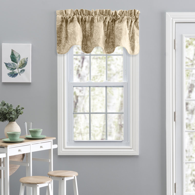 Sanita Cotton Floral Scalloped Window Valance, Tan