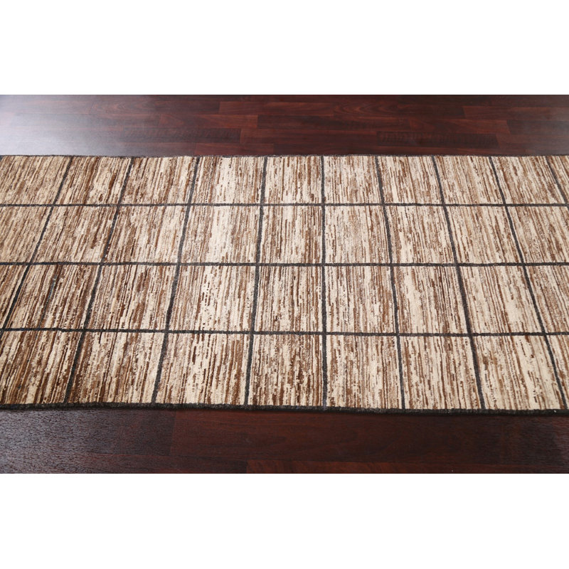 Tapis à carreaux en laine Gabbeh Kashkoli