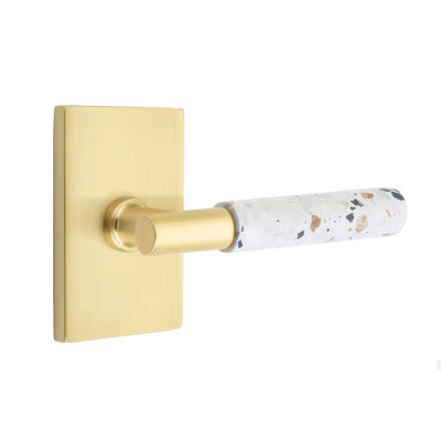 Select Passage Interior Mortise w/ Modern Rectangular Rosette & T-Bar Stem, Lt. Terrazzo Lever