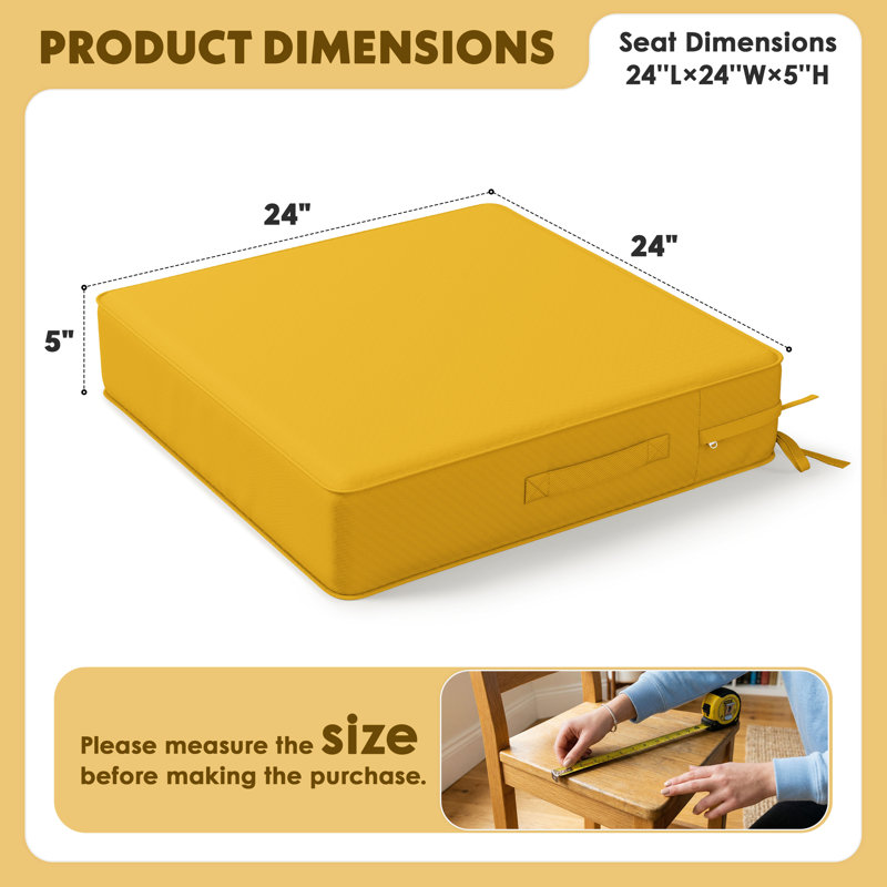 Wynee Outdoor Cushions 24X24x5 Outdoor Chair Cushions And Seat Cushions, Yellow, Set of 2