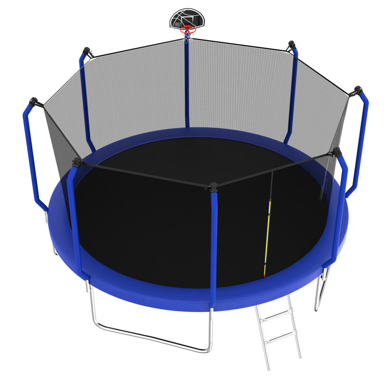 Trampoline 12FT avec panier de basketball, trampoline d'extérieur renforcé de type ASTM avec filet d'enclos
