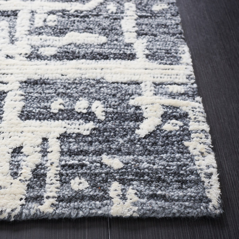 Tapis gris / ivoire touffeté à la main Brodney, Carré 6 pi