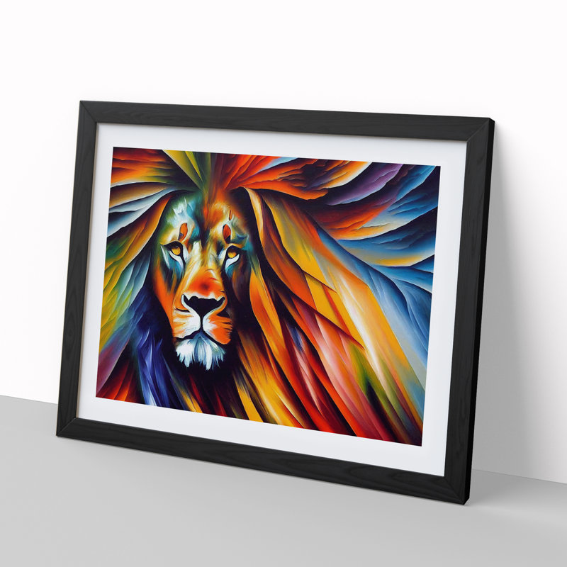 Lion Vol.3 Abstract - Single Picture Frame Print, Black, 34cm H x 46cm W x 2cm D