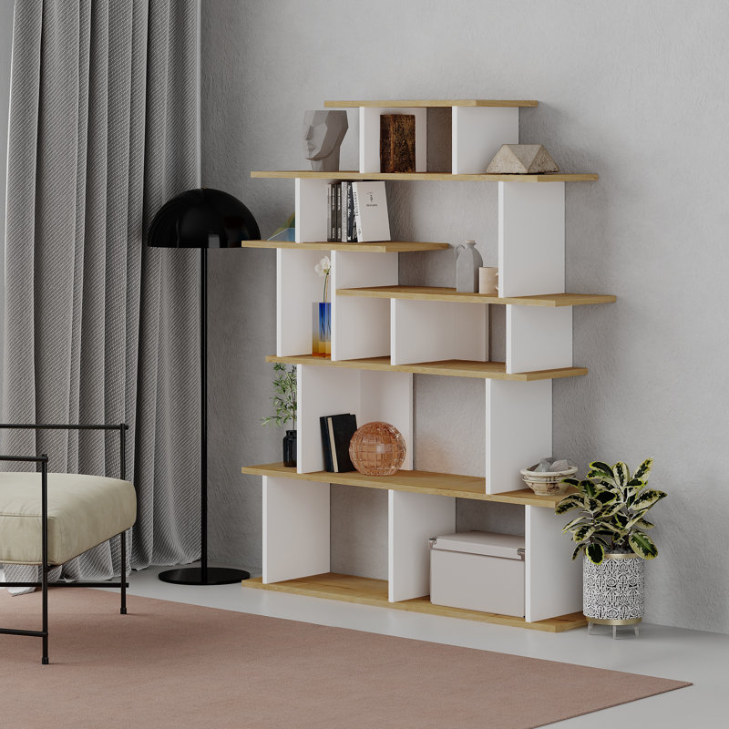 Avalinn Freestanding Bookcase | Multi-Level Storage & Modern Design, Oak/White