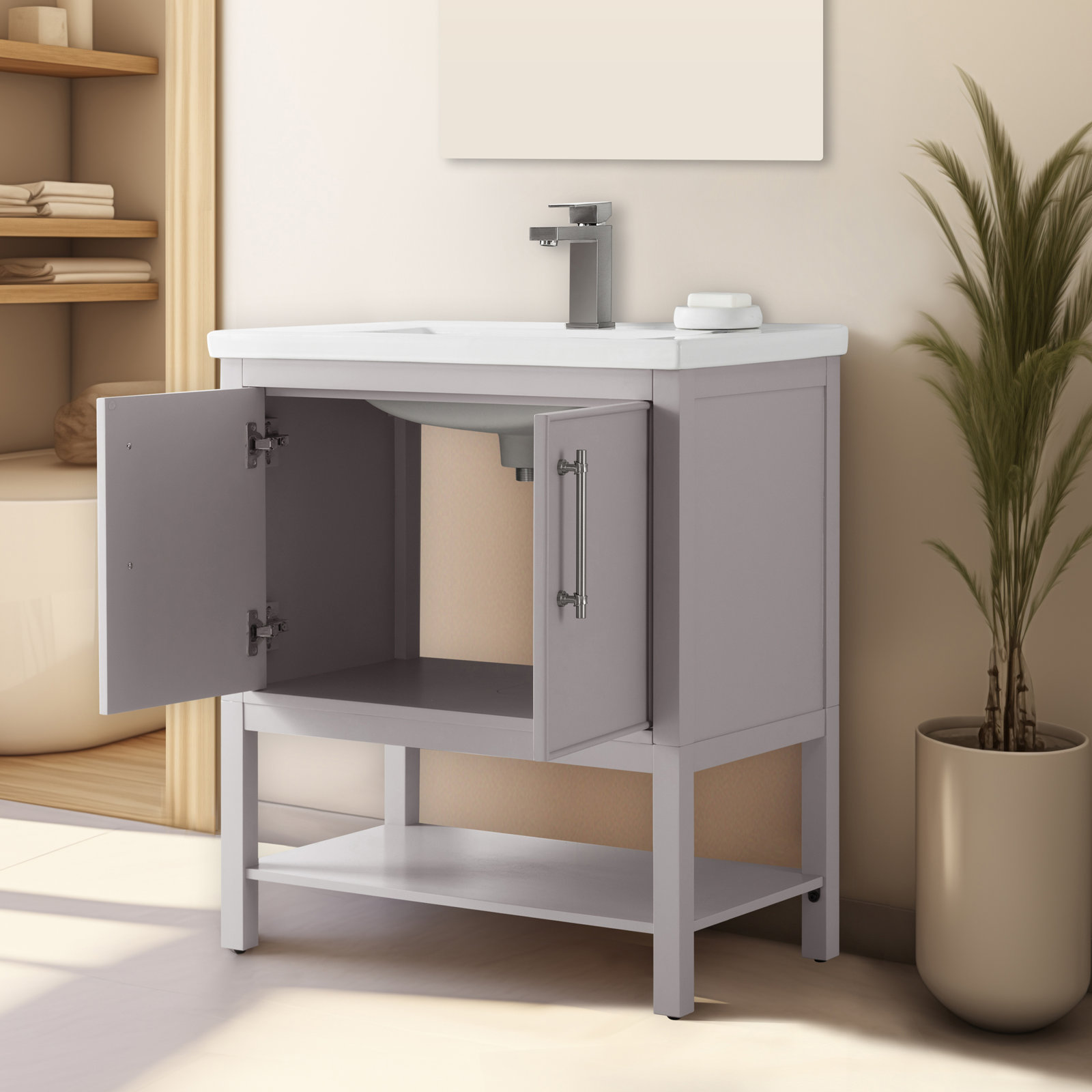 Jewell 30'' Single Bathroom Vanity, Taupe/Brushed Nickel