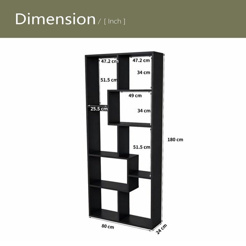 Asymmetrical Display Shelf & Bookcase, 5-Tier, Black