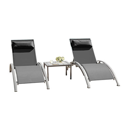 Ensemble de 3 chaises longues de piscine gris foncé (2 chaises longues + 1 table)