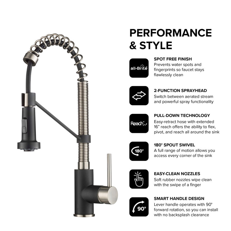 Single Handle Kitchen Faucet 2-Function Sprayer Pull Down Kitchen Faucet, Stainless Steel/Matte Black