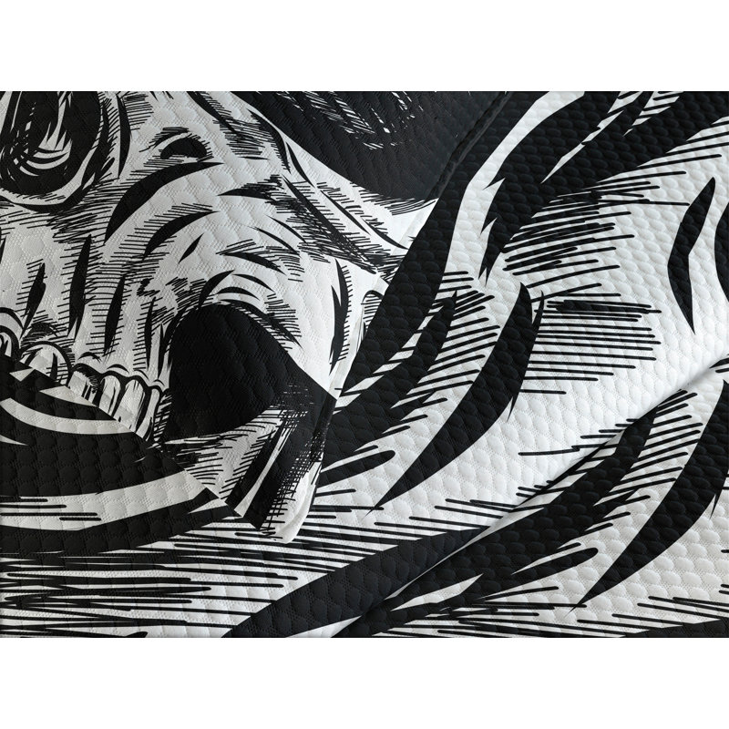 Ambesonne Skull Bedspread Set Gothic Sketch Evil Face Black White, King Bedspread + 2 Standard Shams