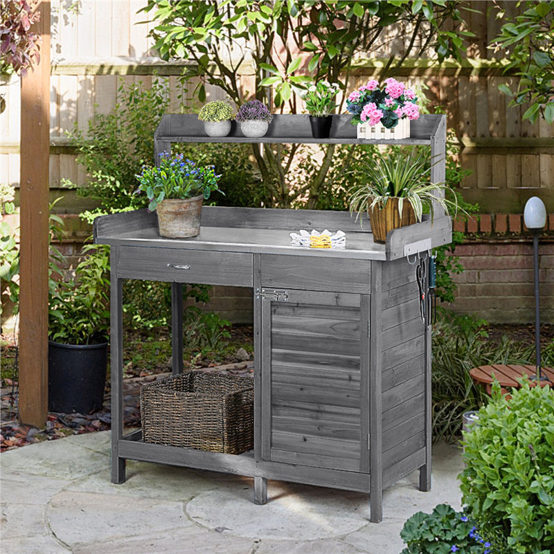 Garden Wood Potting Bench 100% Fir Wood, Grey