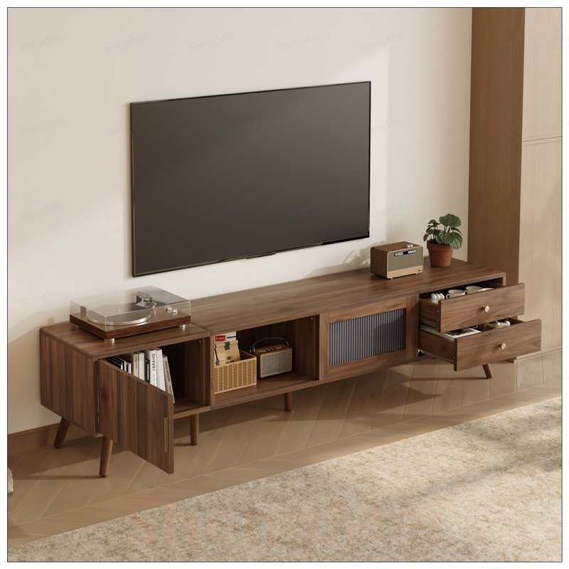 Meuble télé avec portes en verre pour téléviseur de 85 po ou moins Modern Modern, Brown