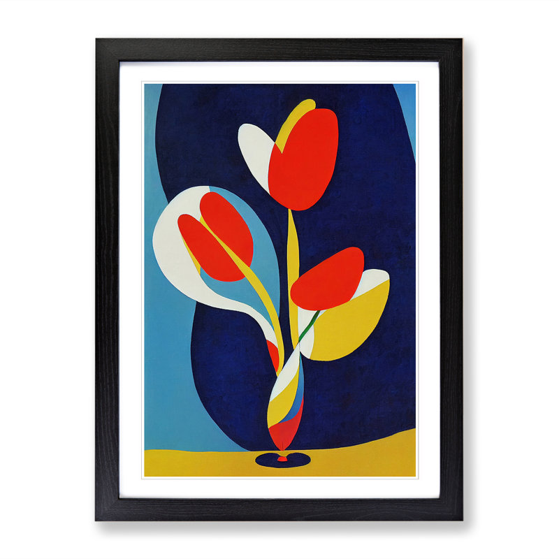 Tulip Flower Abstract Vol.2 1 Piece Single Picture Frame Wall Art, 64cm H x 46cm W x 2cm D, Oak