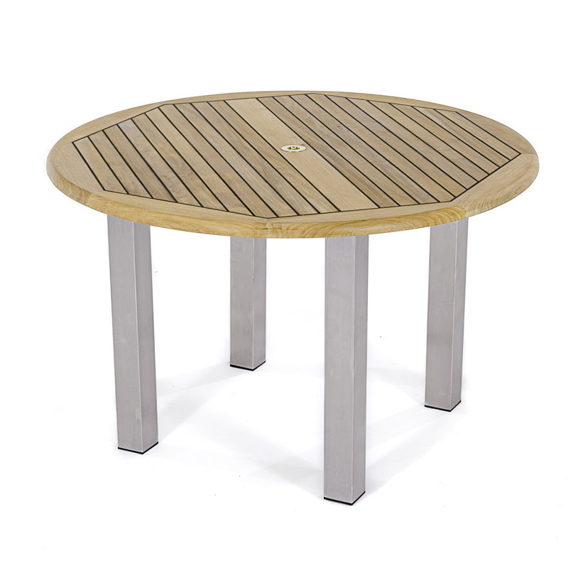Round Teak Outdoor Dining Table With Umbrella Hole , 47.5'' in. W 47.5'' in. D