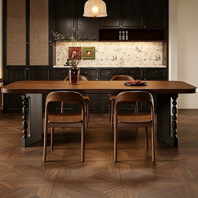 Table de salle à manger rectangulaire en bois massif brun noisette + noir, H 29,53 po x L 78,74 po x l 31,50 po