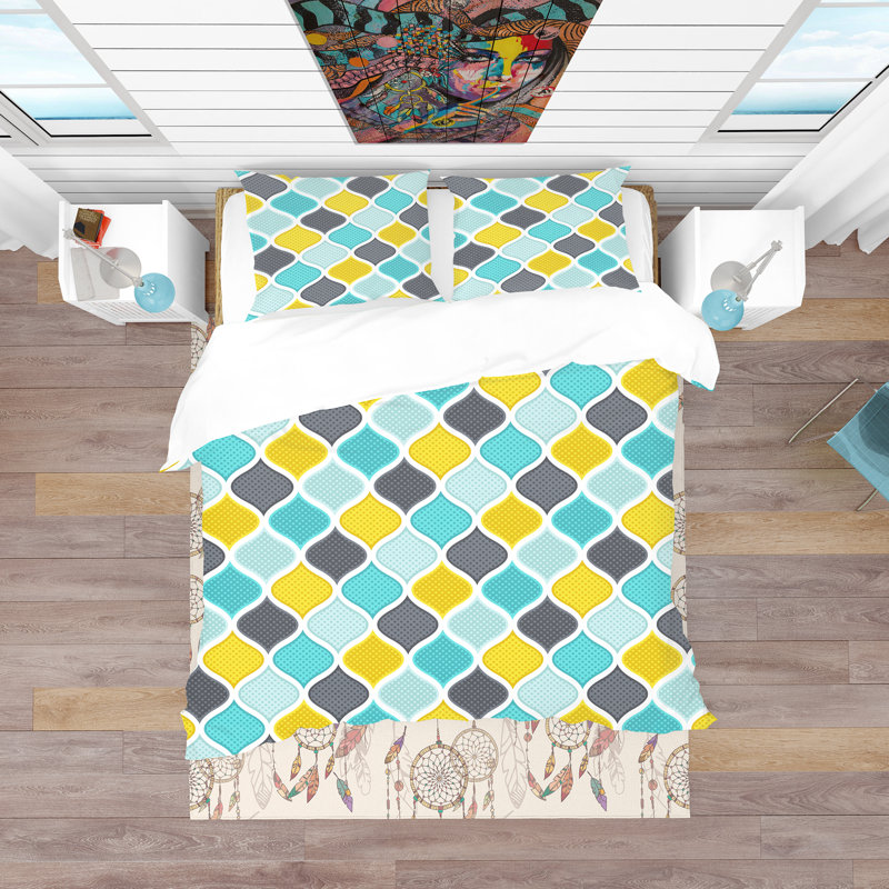 Ensemble de housse de couette bohème et éclectique, Housse de couette double / grand + 2 taies