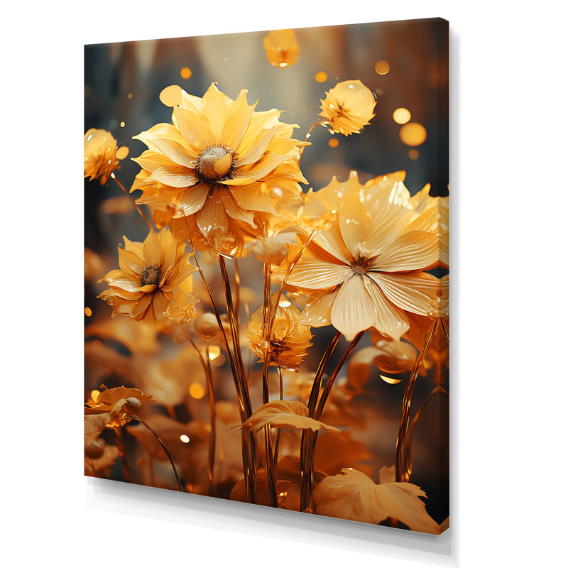 Tournesols dorés transparents sur toile, Toile tendue, H 32 po x l 24 po