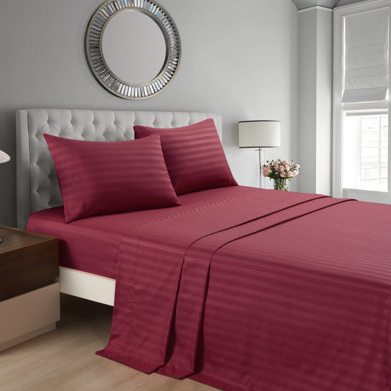 Ensemble de draps à rayures 3/4 pièces, Rouge, Ensemble de draps pour lit double avec 2 taies d'o