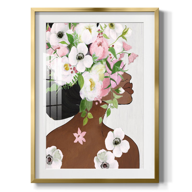 "Floral Way", reproduction encadrée, Papier avec cadre doré, Blanc