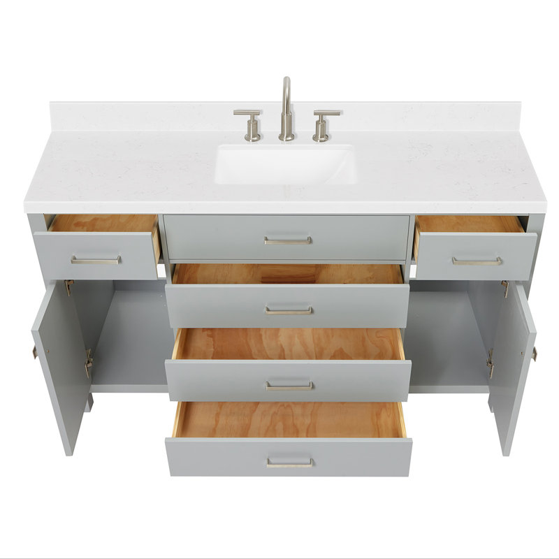 4_ARIEL Bristol 42 Single Sink Bathroom Vanity with Carrara White Quartz, Gray, 60"