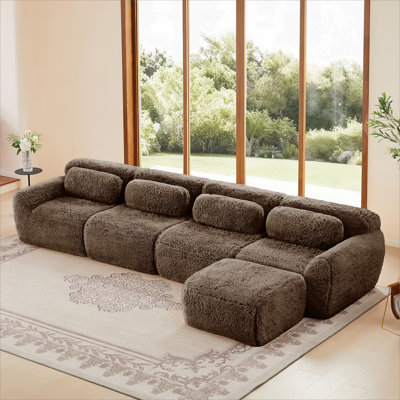 Tissu moelleux doux et moelleux en forme de L, canapés modulaires pour canapé modulaire, conception antidérapante en éponge haute densité 32D, connexion à boucle libre, aucun assemblage requis, pour les salons, chocolat