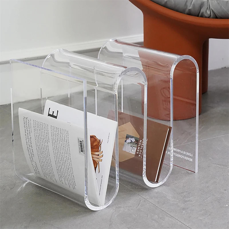 S-Shaped Acrylic Side Table, Transparent No-Assembly Multifunctional End Table with 4 Open Storage Shelves, 0.47" Thick Acrylic Accent Table for Living Room, Sofa, Bedroom & Balcony
